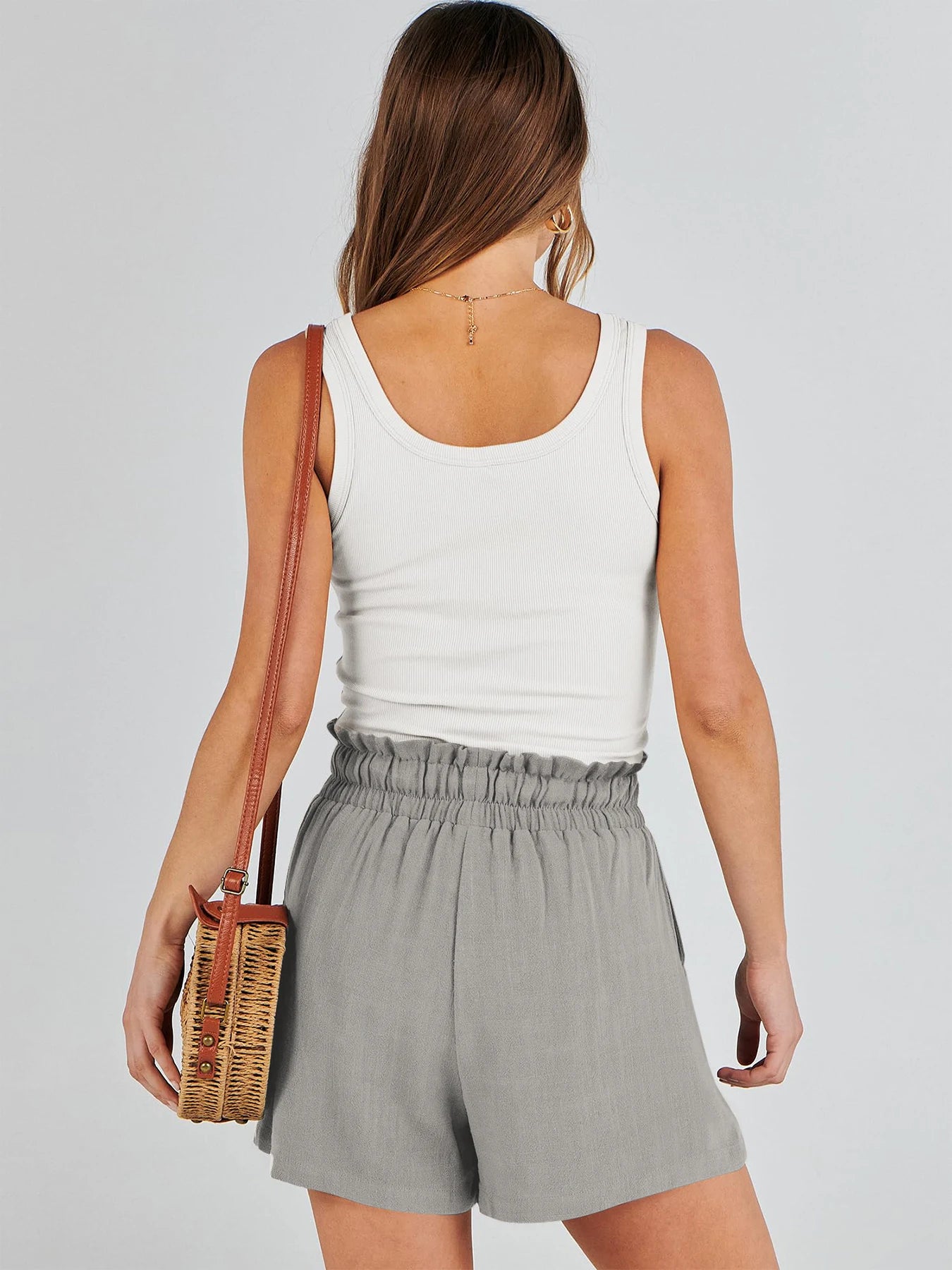 Women's Shorts Breathable Drawstring Elastic Waist Lightweight Solid Color Casual Business Style Fashion Linen Shorts