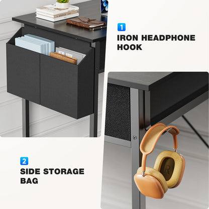 Modern Office Desk – Computer Desk with Storage Drawers, Metal Frame & Adjustable Feet