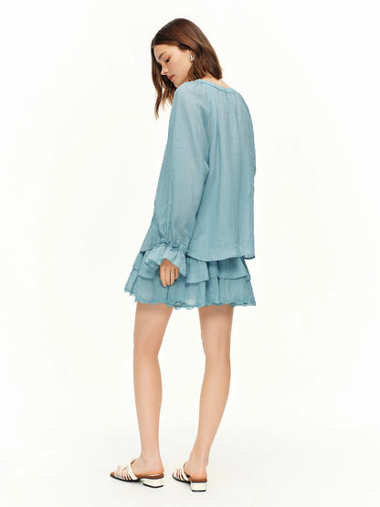 DUSHU 【Breathable Series】Summer Women's Linen Shirt Skirt Set Relaxed Fit Effortless Style Vacation Summer Getaways