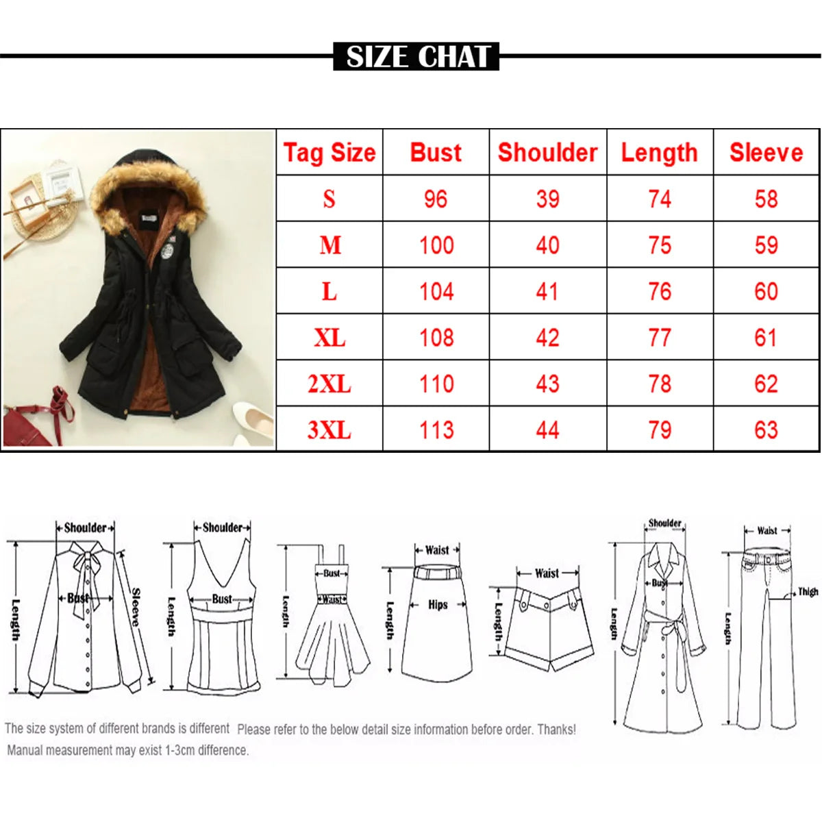 Women Winter Jacket - Fleece Lined Puffer Coat With Hooded Zipper Closure