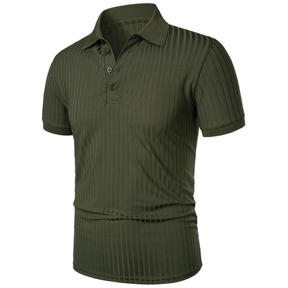 Men's running sports fitness wear summer high stretch vertical short-sleeved POLO shirt slim knit base shirt