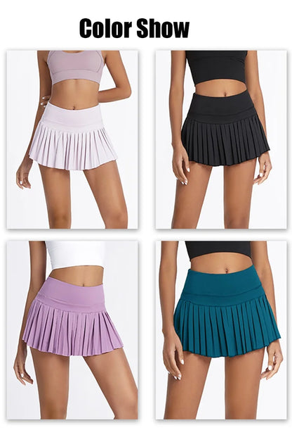 Cloud Hide Safe Tennis Skirts XS-XXL Gym Golf Running Pleated Pantskirt SEXY Women Sports Fitness Shorts Pocket High Waist Skort