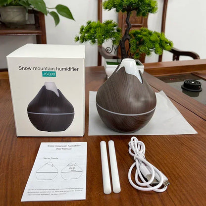 Wood Grain Essential Oil Diffuser - 350ML Ultrasonic Humidifier with Remote Control and 7 Color LED Light