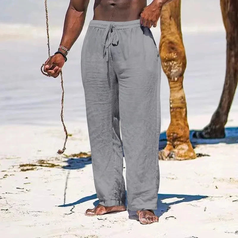Summer Men Sport Gym Pants Soild Cotton Linen Pants Breathable Casual Training Trousers Joggers Hip Pop Sweatpants Streetwear