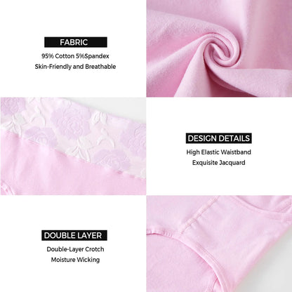 Plus Size L-5XL Women's Briefs Underwear Cotton High Waist Tummy Control Panties Rose Jacquard Ladies Panty Multipack