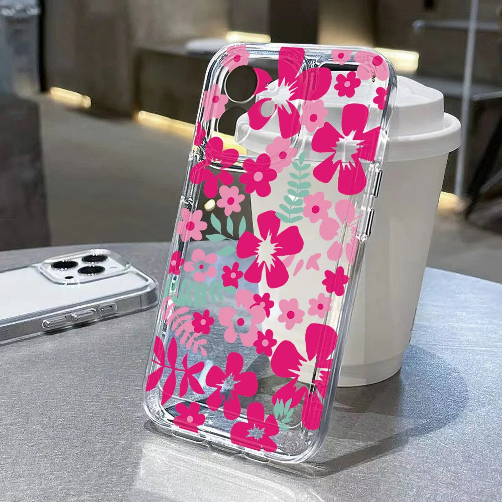 Clear Phone Case For Samsung S26 S25 Ultra S24 S23 S22 S21 A57 A37 A17 A07 A56 5G A36 A26 A16 A55 A54 A53 Pink Flower Soft Cover