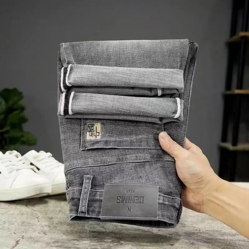 Summer Thin 2025 Denim Short Pants Men's Ruffian Handsome Straight Korean Trendy Brand Embroidered High-end Work Denim Shorts