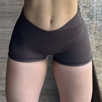 Vision Shorts 4.5'' Crossover Waist Seamless Yoga Shorts Hip Lifting Women Workout Gym Shorts Fitness Scrunch Bum Sports Shorts