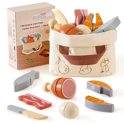 Robotime Robud Kitchen Pretend Toy Wooden Classic Game Educational Toy For Children Kids Gift Cutting Fruit Vegetable Food Set