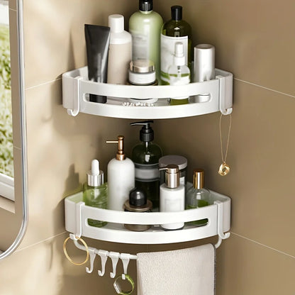 White Wall-Mounted Bathroom Storage Rack - Triangular Square Organizer