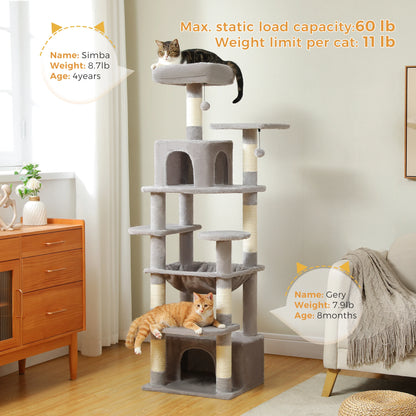 Large Cat Tree - Multi Level Indoor Cat Tower With Sisal Covered Posts & Spacious Condo