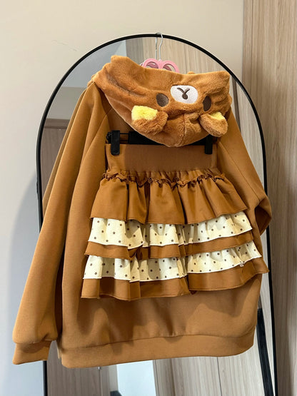Original Japanese Style Soft Girl Hooded Rilakkuma Jacket for Women Cute Versatile Fleece Lined Thickened Sweatshirt