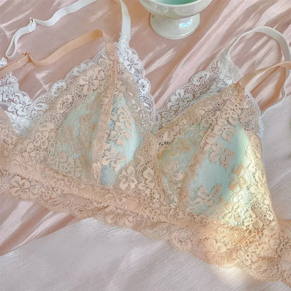 Japanese-style Pure Sensual Lace-trimmed Lingerie for Women, A Thin and Sexy Summer Bra Without Underwire