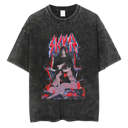 Japanese Anime Naruto Vintage Tshirt Harajuku Streetwear Men Washed T-Shirt Cotton Tops Fashion Summer Short Sleeve Tees Shirts