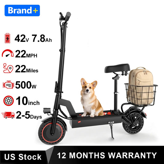 2026 New 500W 10inch Solid Tire Electric Bicycle with Basket 7.8AH Battery 22Miles Max Range 22MPH Max Speed Dua Shock Absorption Foldable Adult Ebike