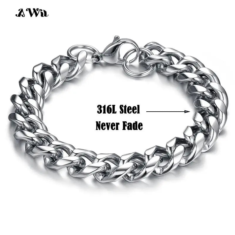 Awit Mens Simple 3-11mm Stainless Steel Curb Cuban Link Chain Bracelets for Women Unisex Wrist Jewelry Gifts