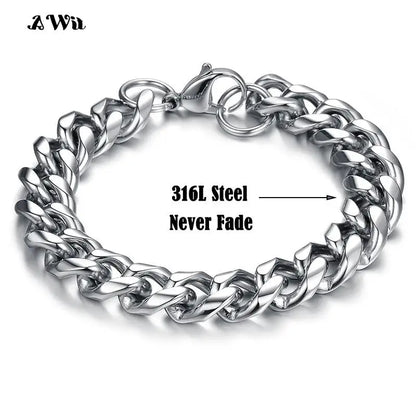 Awit Mens Simple 3-11mm Stainless Steel Curb Cuban Link Chain Bracelets for Women Unisex Wrist Jewelry Gifts