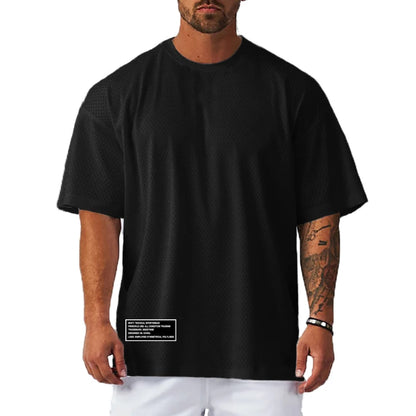 Oversized Breathable Loose Mens Sport T-Shirts Gym Fitness Bodybuilding Half-Sleeve Shirts Summer Quick Dry Mesh Casual Clothing