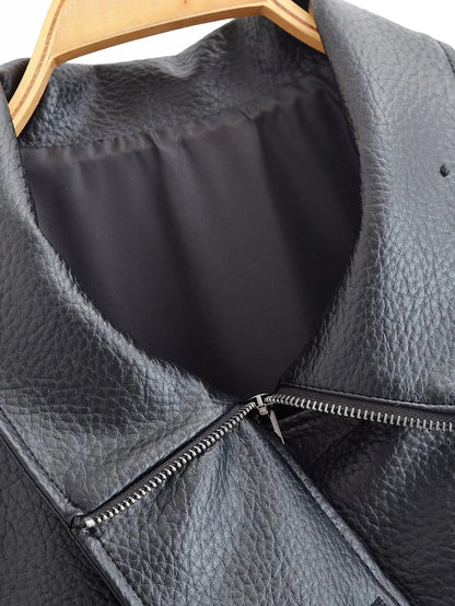 Women Autumn Jackets – Black Zipper Jacket With Asymmetric Button & Turtleneck Collar