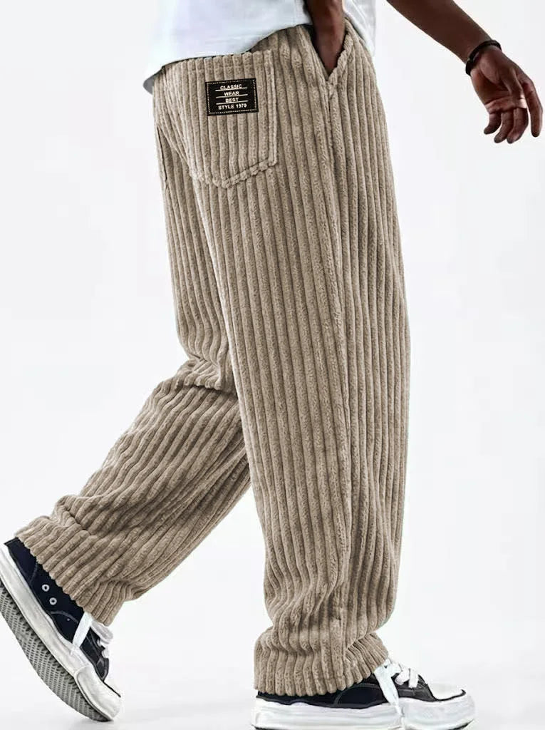 Winter Thick Warm Corduroy Sweatpants Men Fleece Liner Drawstring Straight Loose Track Pants Male Casual Fleece Thermal Trousers