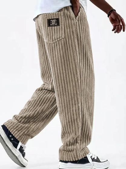 Winter Thick Warm Corduroy Sweatpants Men Fleece Liner Drawstring Straight Loose Track Pants Male Casual Fleece Thermal Trousers