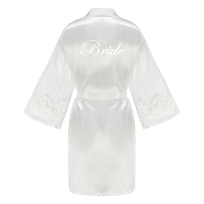 Caramel Wedding Bride Bridesmaid Robes Dressing Gown Sexy Women Bathrobe Night Shirts Short Women Kimono Mesh Sleeve
