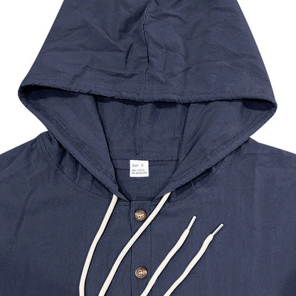 New Spring and Autumn Style Loose Men's Hoodie Set, Linen Material Beach Casual Two-Piece Suit
