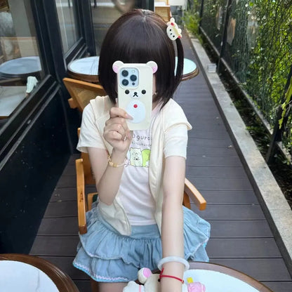 Spring Summer New Cute Bear Ears Zip Up Hoodie Japanese Sweet Girl Casual Loose Sweatshirt Women Cardigan Anime Hoodie Y2k Top