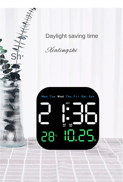 Digital Wall Clock with Temperature and Date - LED Alarm Clock 1224H Remote Control