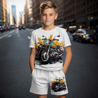 2024 New Car Summer Short Sleeve T-Shirt Suit Shorts Children Toddler Infant Clothing 3D Cartoon Print Fashion Boys Girls