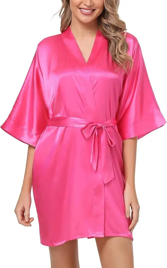 Nightgown Soft Bathrobe Short Women's Lounge Bride Bridesmaid Morning Gown Solid Color Wedding Party Silky Robes Summer