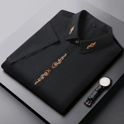 Upto 10XL Size Short Sleeve Embroidered Shirt Men's Casual Loose Oversized Black and White Short Sleeve Shirt Summer