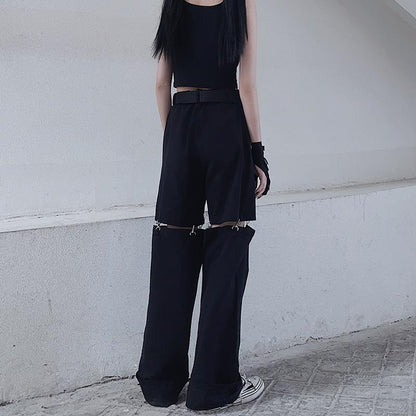 New 2025 Streetwear Black Pants for Women Fashion High Waist Detachable Streetweart Cargo Pants Woman