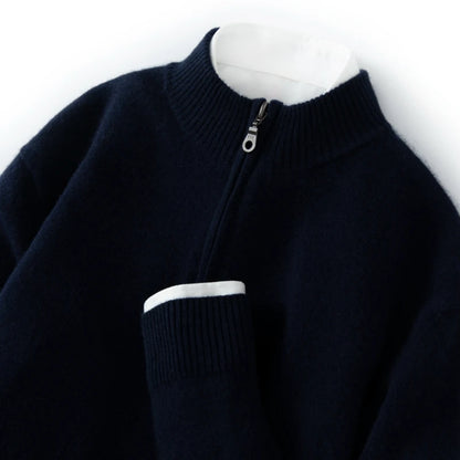 CHICUU Men's 100% Cashmere Sweater Zipper Pullover Mock Neck Long Sleeve Basic Cashmere Knitwear Autumn Winter Clothing Tops