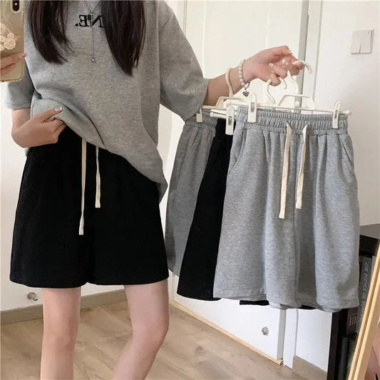 American Street Pure Cotton Summer Shorts for Women, Loose and Casual, Sporty Wide Leg Shorts, Casual Shorts