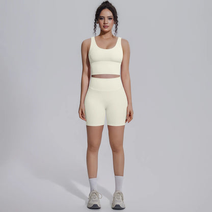 Solid Color Summer Yoga Set Woman's Sexy Backless Yoga Underwear with Chest Pad Quick-Dry Hip Push Up Fitness Shorts Sportswear