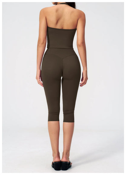 Women Tracksuit Yoga Set 2PCS Sports Set Short Sleeve Fitness Outfits Workout Clothes Running Capri Pants Gym Suit Athletic Wear