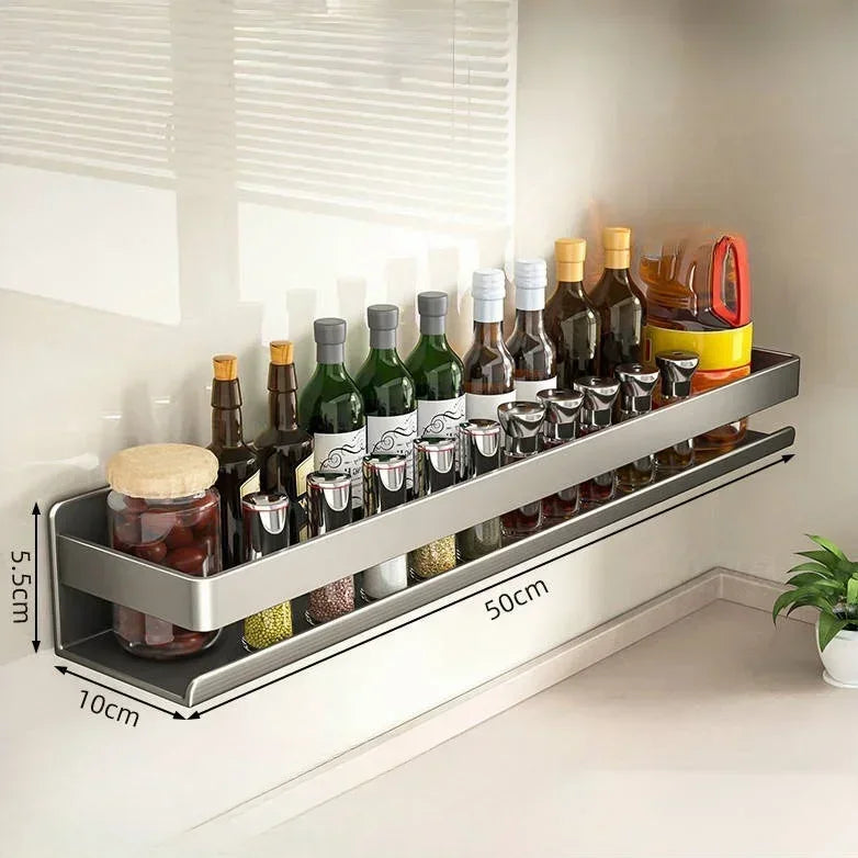 Multifunctional Wall-Mounted Spice Rack Kitchen Condiment Storage Shelf Holds Seasonings Tools Essential Kitchen Organizer Shelf