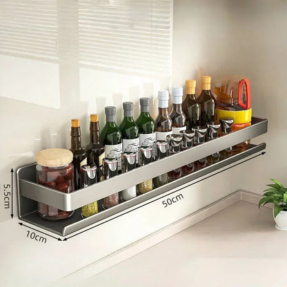 Multifunctional Wall-Mounted Spice Rack Kitchen Condiment Storage Shelf Holds Seasonings Tools Essential Kitchen Organizer Shelf