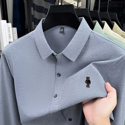 High-End Man Long-Sleeved Shirt Lapel Single-Breasted Bear Embroidery Spring New Shirt Fashion Versatile Leisure Men's Clothing
