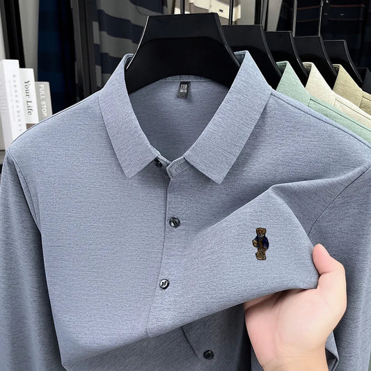 High-End Man Long-Sleeved Shirt Lapel Single-Breasted Bear Embroidery Spring New Shirt Fashion Versatile Leisure Men's Clothing