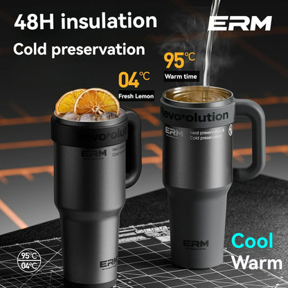 1200ML Extra Large Tumbler Ceramic Drinkware Stainless Steel Water Bottle Insulated Vacuum Flask Straw & Handle Leakproof Mug