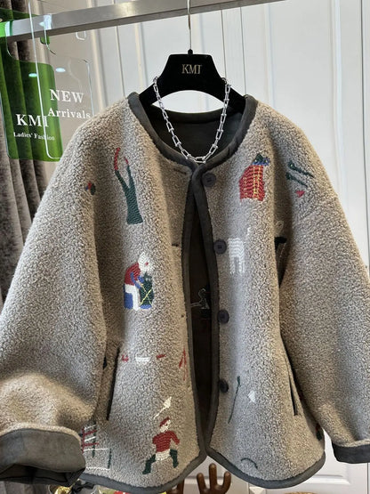 Lamb Wool Coat Women Fleece Sweatshirt Zipper Long Sleeve Jacket Warm Autumn Winter Jacket Loose Korean Fashion Streetwear New