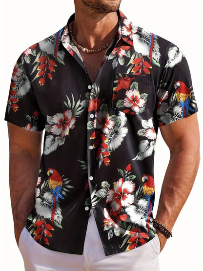 Men's Short Sleeve Shirt Hawaiian Botanical Flower Print Lapel Seaside Button-Down Shirt Top Casual Fashionable Shirts