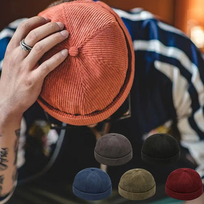 Retro Dome Beanie Hat For Men And Women Brimless Hats Skullcap Docker Adjustable Solid Color Novelty Cotton Caps Men Bonnet