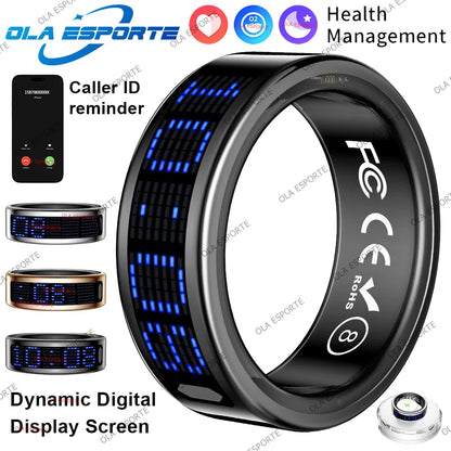 Smart Ring With Dynamic Display Screen 5 ATM Waterproof Blood Oxygen Heart Rate Sleep Monitor Sports Ring Men Women Fashion Ring