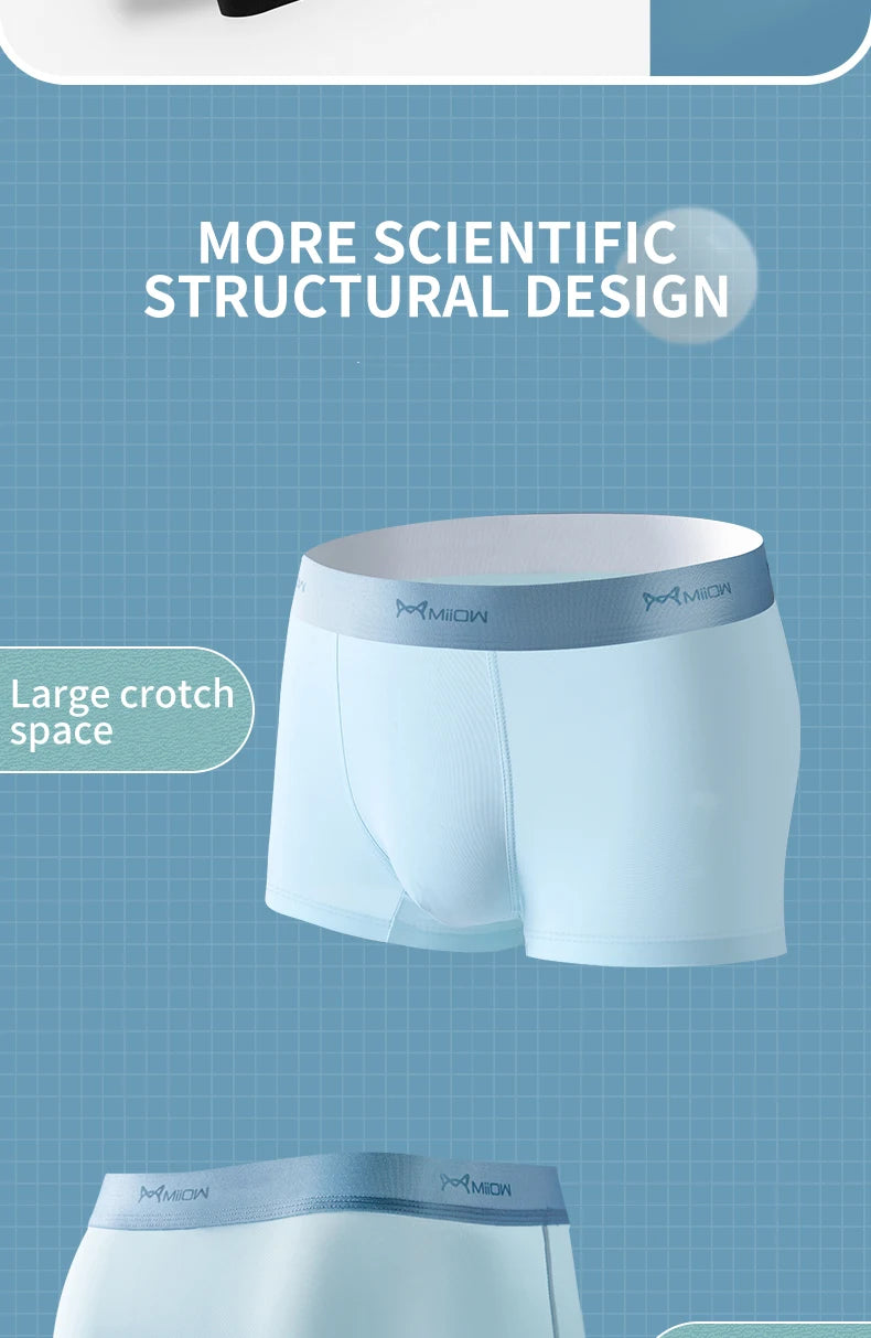 MiiOW 4Pcs Lot Men Boxer Shorts Graphene Antibacterial Ice Silk Underwear Man Boxershorts Seamless Breathable Male Panties L-5XL