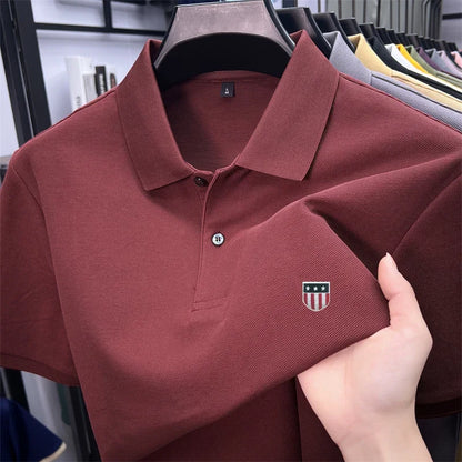 Men's Summer Luxury 100% Cotton Polo Shirt, Lapel Print Short Sleeve T-shirt, Breathable Business Casual Menswear