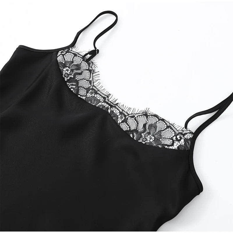 Lace Trim Sling Dress - Sleeveless Slim Fit Mini Dress With Natural Waistline