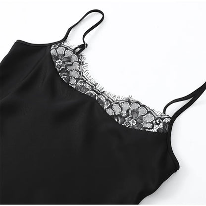 Lace Trim Sling Dress - Sleeveless Slim Fit Mini Dress With Natural Waistline